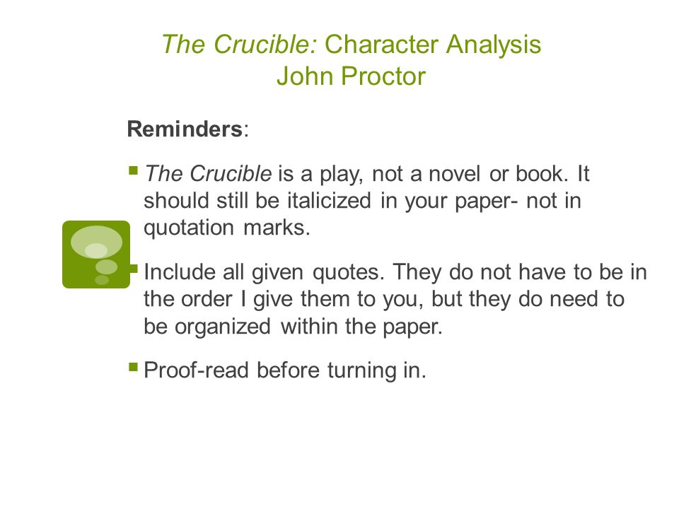 Character analysis essay for the crucible